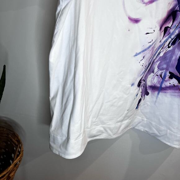 Chicos Cotton Stretch Abstract Knit Tee Size 4/ XXL Water Color Art Coastal - Picture 4 of 8